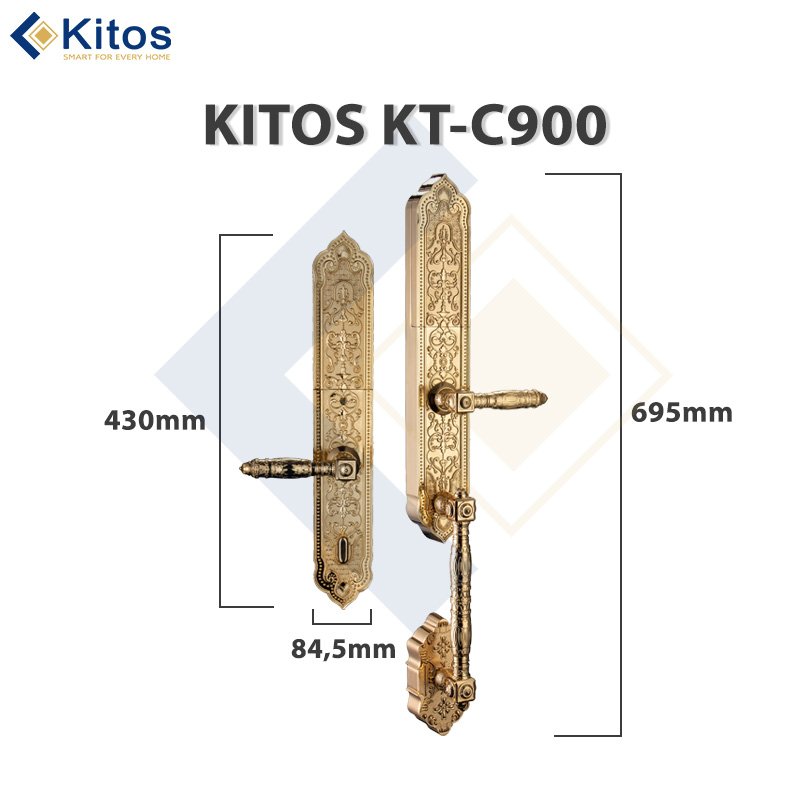 Khoá cửa thông minh Kitos C900 Tân Cổ Điển Mạ Vàng 24k 3 Khoá cửa thông minh Kitos C900 Tân Cổ Điển Mạ Vàng 24k - Ảnh 2