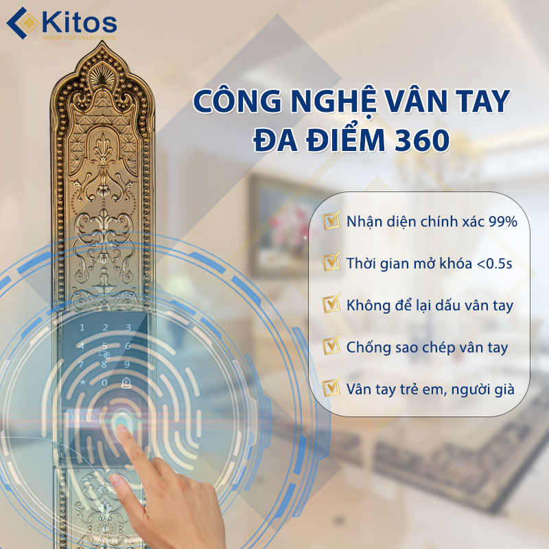 Khoá cửa thông minh Kitos C900 Tân Cổ Điển Mạ Vàng 24k 5 Khoá cửa thông minh Kitos C900 Tân Cổ Điển Mạ Vàng 24k - Ảnh 4