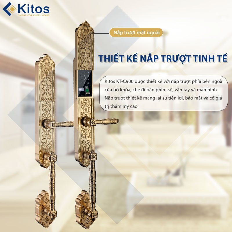 Khoá cửa thông minh Kitos C900 Tân Cổ Điển Mạ Vàng 24k 6 Khoá cửa thông minh Kitos C900 Tân Cổ Điển Mạ Vàng 24k - Ảnh 5