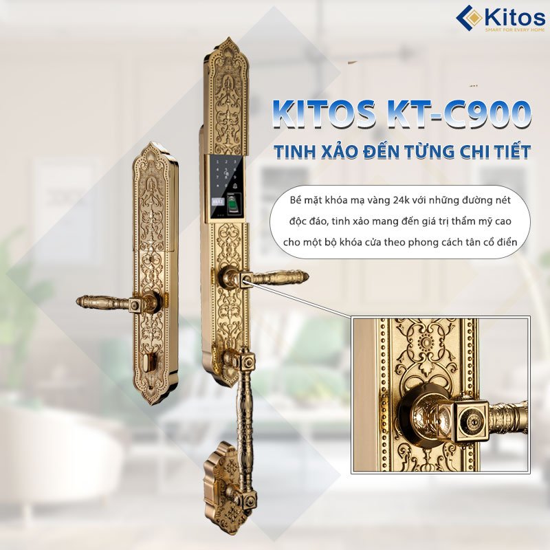 Khoá cửa thông minh Kitos C900 Tân Cổ Điển Mạ Vàng 24k 8 Khoá cửa thông minh Kitos C900 Tân Cổ Điển Mạ Vàng 24k - Ảnh 7